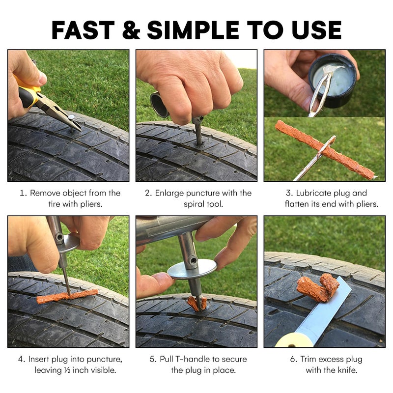 Boulder Tools Tire Repair Kit by Boulder Tools - Heavy Duty Plug Kit for Cars, Trucks, Motorcycles, ATVs - Complete Flat Fix Automotive Tools Set with Storage Case, Valve Tool, Pliers, and Repair Plugs - Image 5
